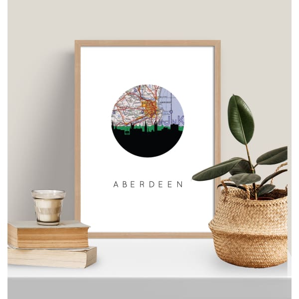 Aberdeen Scotland city skyline with vintage Aberdeen map - City Map Skyline