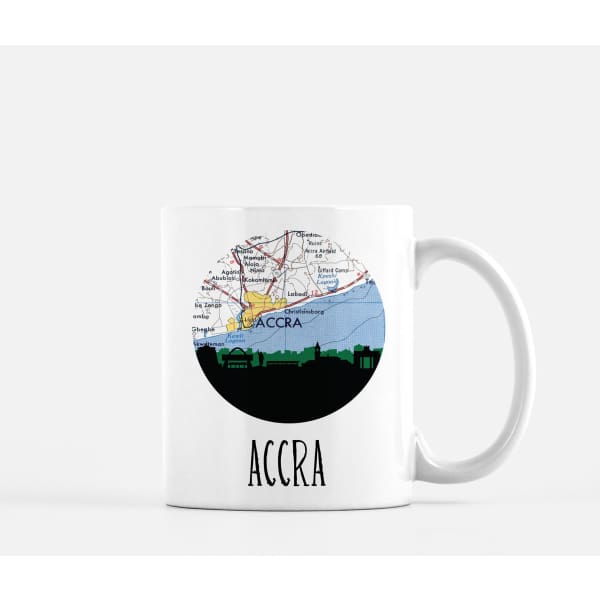Accra Ghana city skyline with vintage Accra map - Mug | 11 oz - City Map Skyline