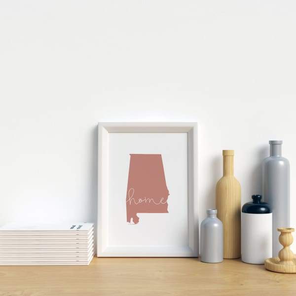 Alabama ’home’ state silhouette - 5x7 Unframed Print / RosyBrown - Home Silhouette