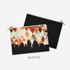 Austin Texas geometric skyline - Pouch | Small / Chocolate - Geometric Skyline