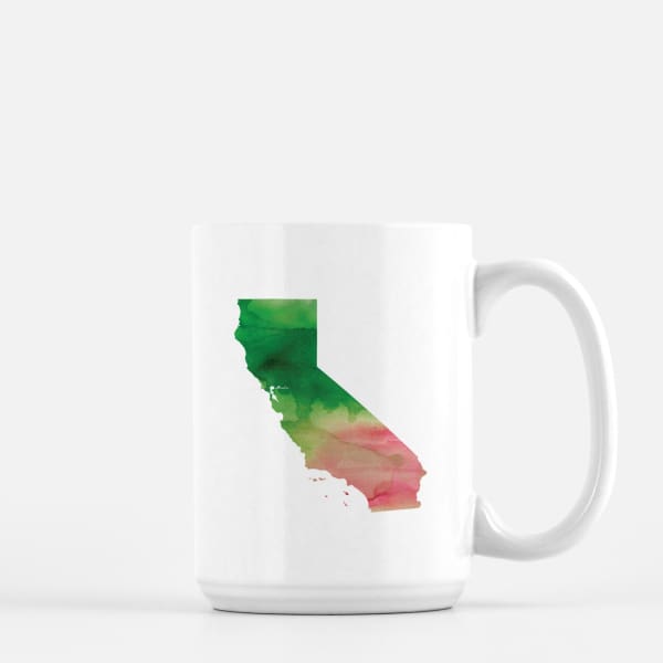 California state watercolor - Mug | 11 oz / Pink + Green - State Watercolor