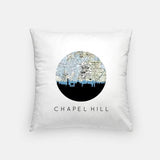 Chapel Hill North Carolina city skyline with vintage Chapel Hill map - Pillow | Square - City Map Skyline