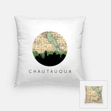 Chautaqua New York city skyline with vintage Chautaqua map - Pillow | Square - City Map Skyline