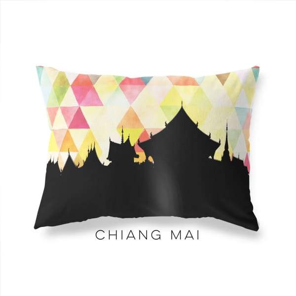 Chiang Mai Thailand geometric skyline - Pillow | Lumbar / Yellow - Geometric Skyline