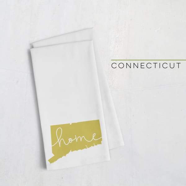 Connecticut ’home’ state silhouette - Tea Towel / GoldenRod - Home Silhouette