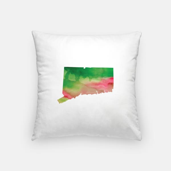 Connecticut state watercolor - Pillow | Square / Pink + Green - State Watercolor