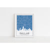 Dallas Texas skyline and map with coordinates - 5x7 Unframed Print / SteelBlue - Road Map and Skyline