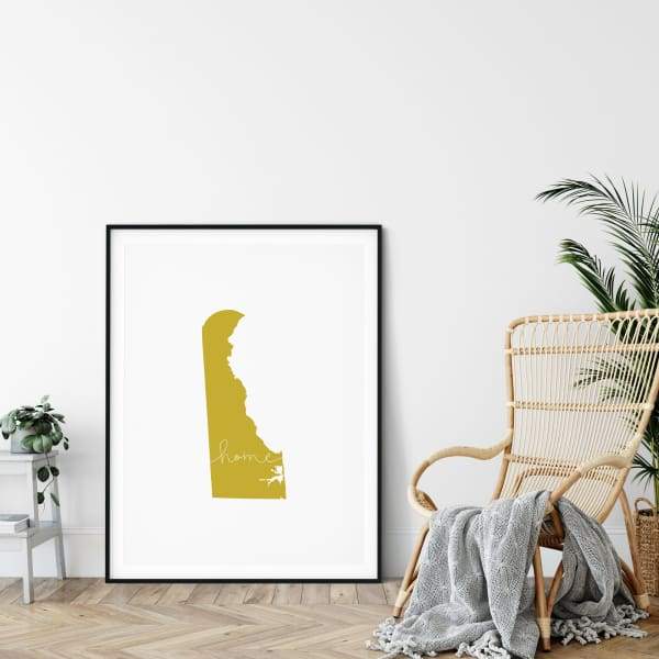 Delaware ’home’ state silhouette - 5x7 Unframed Print / GoldenRod - Home Silhouette