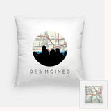 Des Moines Iowa city skyline with vintage Des Moines map - Pillow | Square - City Map Skyline