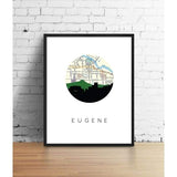 Eugene Oregon city skyline with vintage Eugene map - 5x7 FRAMED Print - City Map Skyline