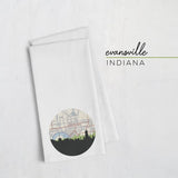 Evansville Indiana city skyline with vintage Evansville map - Tea Towel - City Map Skyline