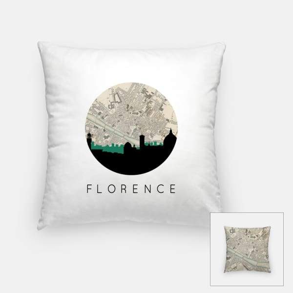 Florence Italy city skyline with vintage Florence map - Pillow | Square - City Map Skyline