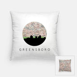 Greensboro North Carolina city skyline with vintage Greensboro map - Pillow | Square - City Map Skyline