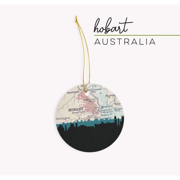 Hobart Australia city skyline with vintage Hobart map - Ornament - City Map Skyline