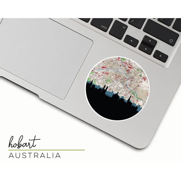 Hobart Australia city skyline with vintage Hobart map - Sticker - City Map Skyline