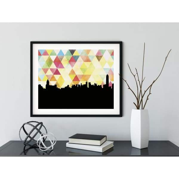 Hong Kong geometric skyline - 5x7 Unframed Print / Yellow - Geometric Skyline