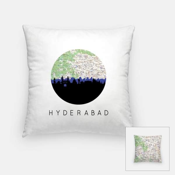 Hyderabad India city skyline with vintage Hyderabad map - Pillow | Square - City Map Skyline