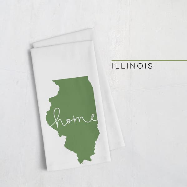 Illinois ’home’ state silhouette - Tea Towel / DarkGreen - Home Silhouette