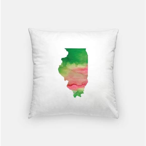 Illinois state watercolor - Pillow | Square / Pink + Green - State Watercolor