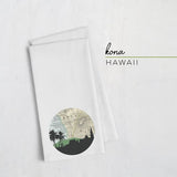 Kona Hawaii city skyline with vintage Kona map - Tea Towel - City Map Skyline