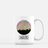 Lawrence Kansas city skyline with vintage Lawrence map - Mug | 15 oz - City Map Skyline