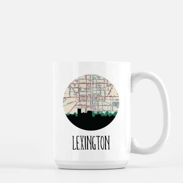 Lexington Kentucky city skyline with vintage Lexington map - Mug | 15 oz - City Map Skyline