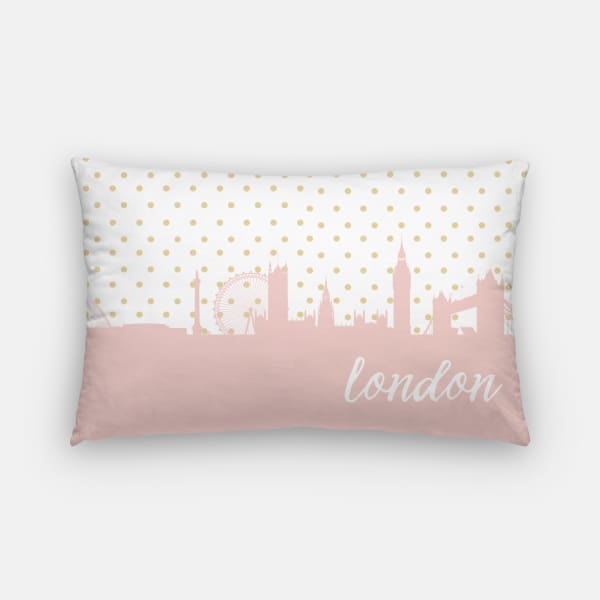London England polka dot skyline - Pillow | Lumbar / Pink - Polka Dot Skyline