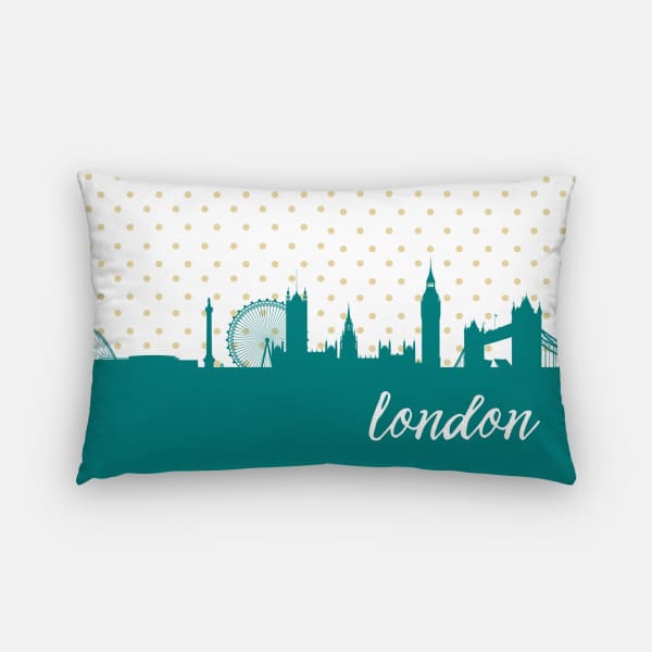 London England polka dot skyline - Pillow | Lumbar / Teal - Polka Dot Skyline