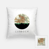 Lubbock Texas city skyline with vintage Lubbock map - Pillow | Square - City Map Skyline