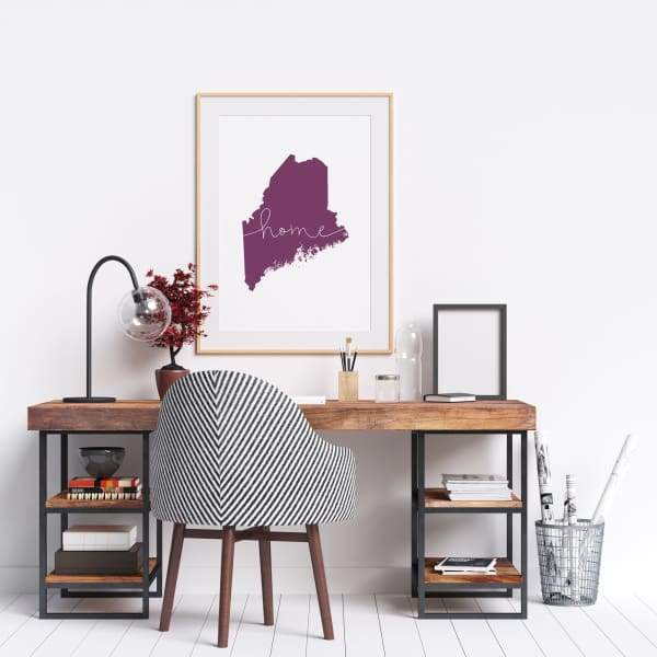 Maine ’home’ state silhouette - 5x7 Unframed Print / Purple - Home Silhouette