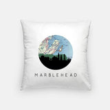 Marblehead Massachusetts city skyline with vintage Marblehead map - Pillow | Square - City Map Skyline