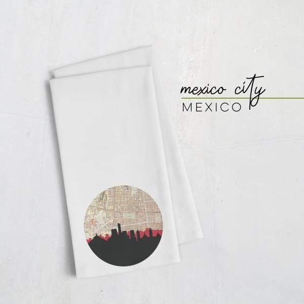 Mexico City Mexico city skyline with vintage Mexico City map - Tea Towel - City Map Skyline