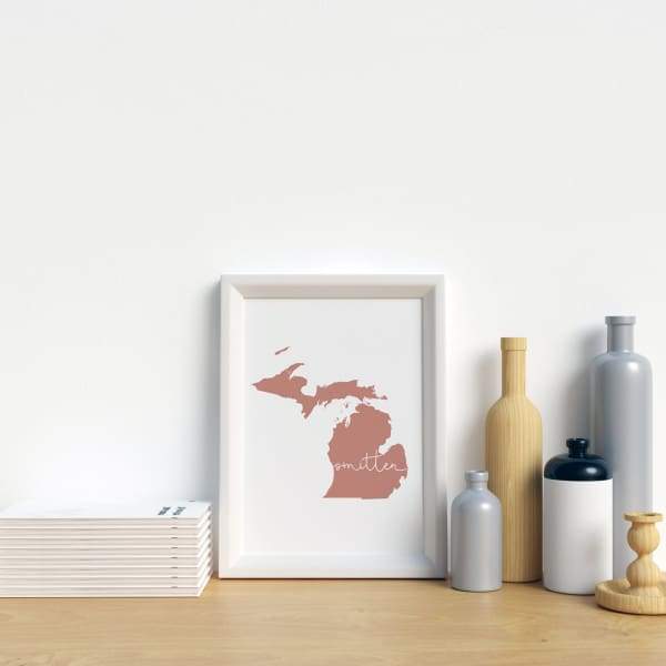Michigan ’home’ state silhouette - 5x7 Unframed Print / RosyBrown - Home Silhouette