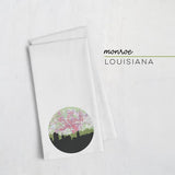 Monroe Louisiana city skyline with vintage Monroe map - Tea Towel - City Map Skyline
