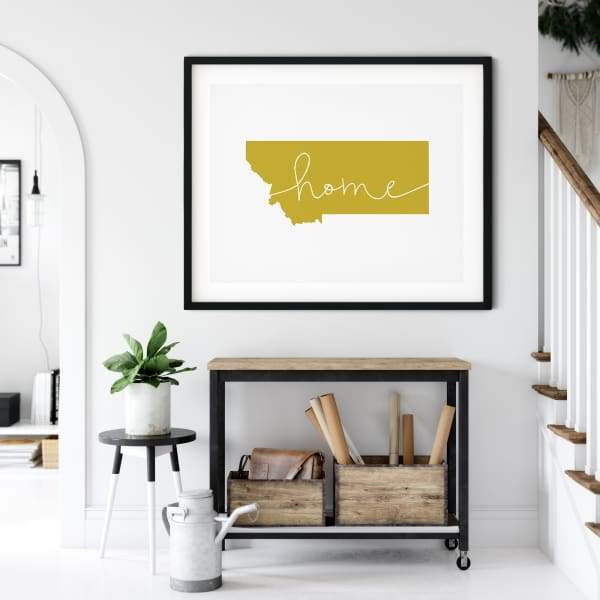 Montana ’home’ state silhouette - 5x7 Unframed Print / GoldenRod - Home Silhouette