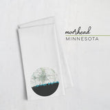 Moorhead Minnesota city skyline with vintage Moorhead map - Tea Towel - City Map Skyline