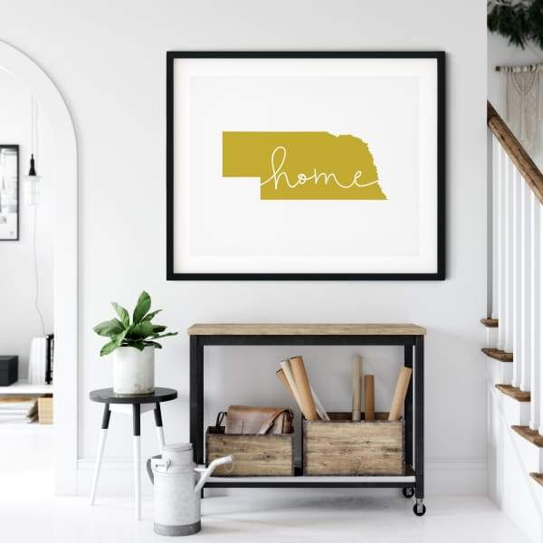 Nebraska ’home’ state silhouette - 5x7 Unframed Print / GoldenRod - Home Silhouette