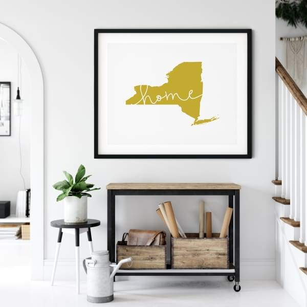 New York ’home’ state silhouette - 5x7 Unframed Print / GoldenRod - Home Silhouette