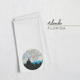 Orlando Florida city skyline with vintage Orlando map - Tea Towel - City Map Skyline