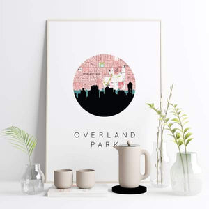Overland Park Kansas city skyline with vintage Overland Park map - City Map Skyline