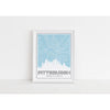 Pittsburgh Pennsylvania skyline and map with city coordinates - 5x7 Unframed Print / LightBlue - Road Map and Skyline