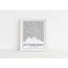 Pittsburgh Pennsylvania skyline and map with city coordinates - 5x7 Unframed Print / Silver - Road Map and Skyline