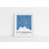 Pittsburgh Pennsylvania skyline and map with city coordinates - 5x7 Unframed Print / SteelBlue - Road Map and Skyline