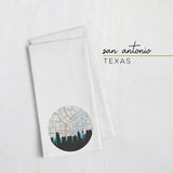 San Antonio Texas city skyline with vintage San Antonio map - Tea Towel - City Map Skyline