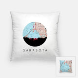Sarasota Florida city skyline with vintage Sarasota map - Pillow | Square - City Map Skyline