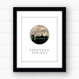 Saratoga Springs New York city skyline with vintage Saratoga Springs map - 5x7 FRAMED Print - City Map Skyline