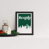 Seattle Washington retro inspired city skyline - 5x7 Unframed Print / ForestGreen - Retro Skyline