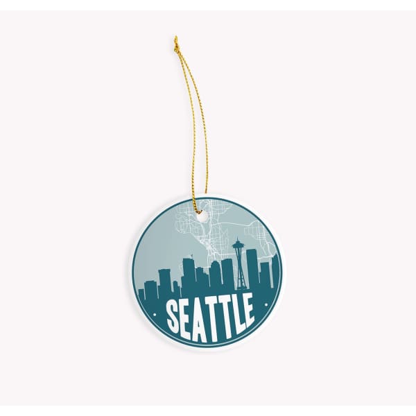 Seattle Washington skyline and city map design | in multiple colors - Ornament / Teal - City Map Skyline