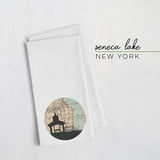 Seneca Lake New York city skyline with vintage Seneca Lake map - Tea Towel - City Map Skyline