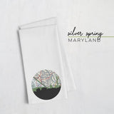 Silver Spring Maryland city skyline with vintage Silver Spring map - Tea Towel - City Map Skyline